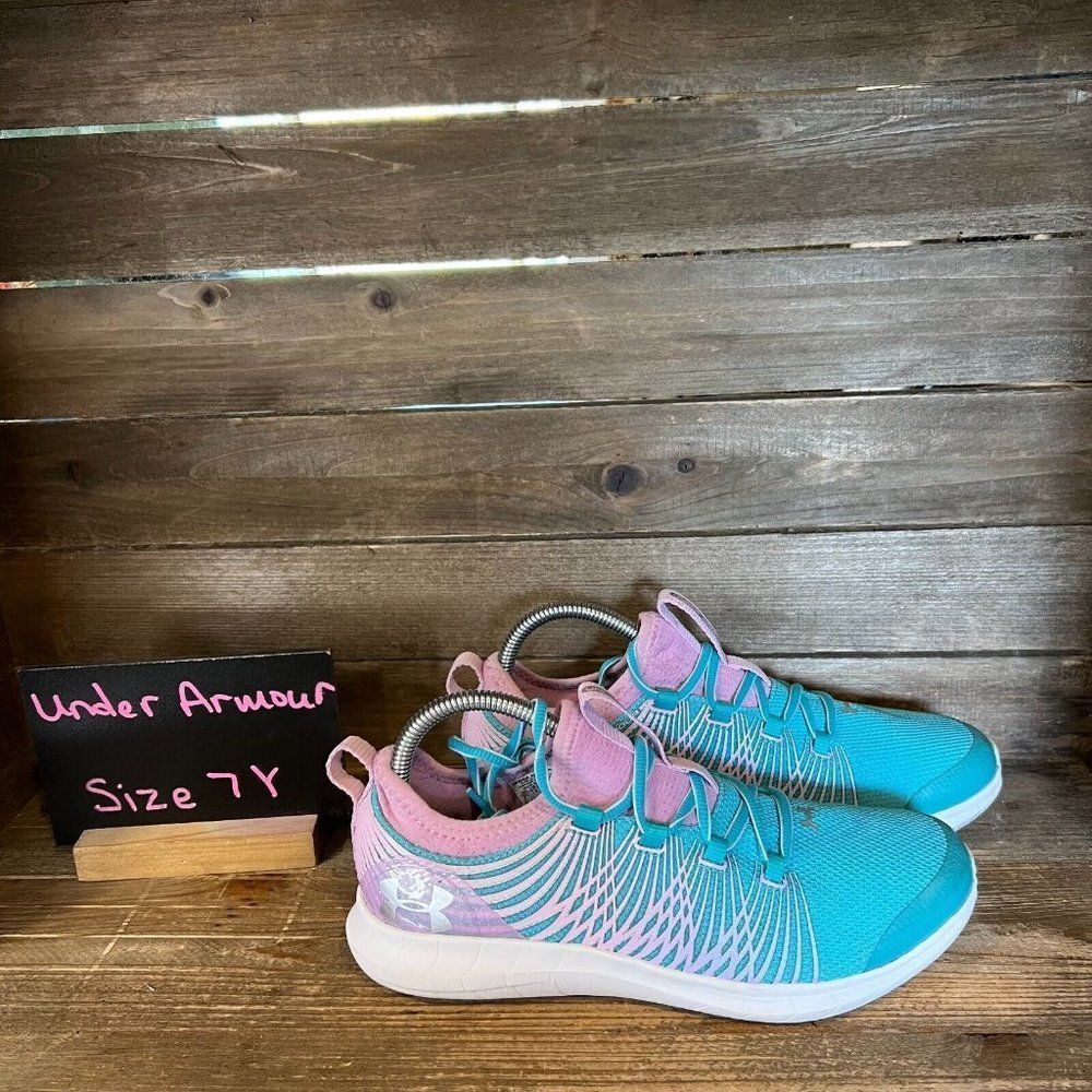 Kids Under Armour Infinity 2 Blue Pink Athletic Running Shoes Sneakers Size 7 Y